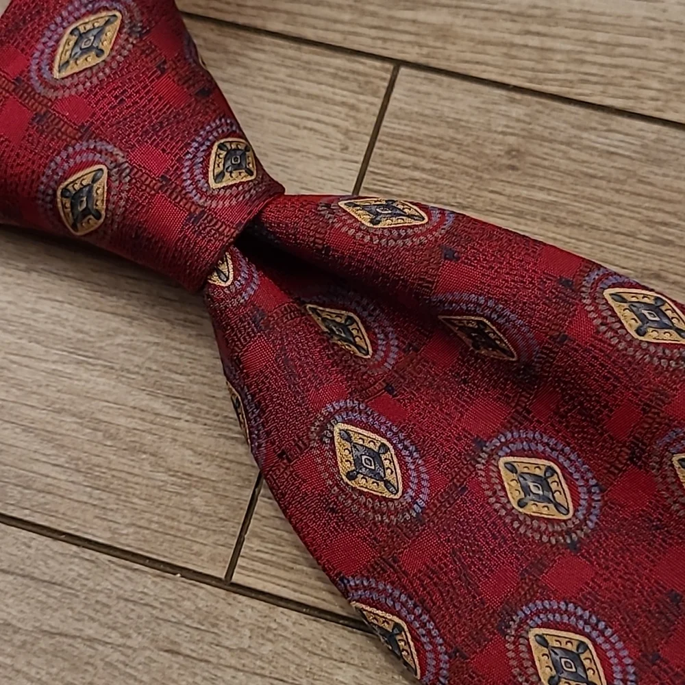 ROBERT TALBOTT Best of Class Metallic Dark Red Gold Abstract Mens Silk Tie‎